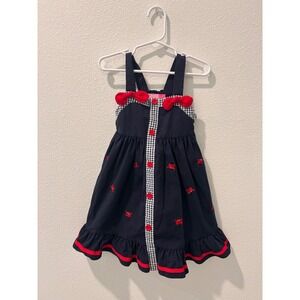 Good Lad Girls Navy Blue Crab Embroidered Gingham Bow Nautical Dress Size 4T